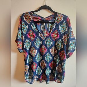 Blue Rain Geometric Multicolor Women's Top